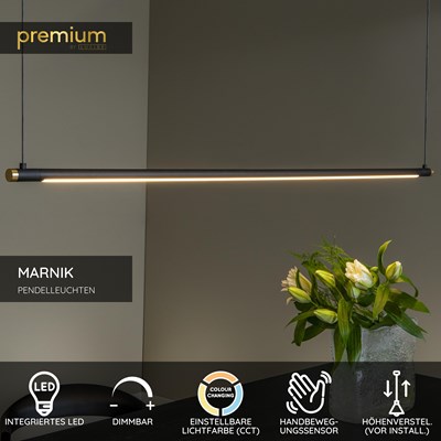Lucide MARNIK - Pendelleuchten - Ø 2,5 cm - LED Dim. - CCT - 1x22W 2700K/4000K - Hand-Bewegungssensor - Schwarz | Premium